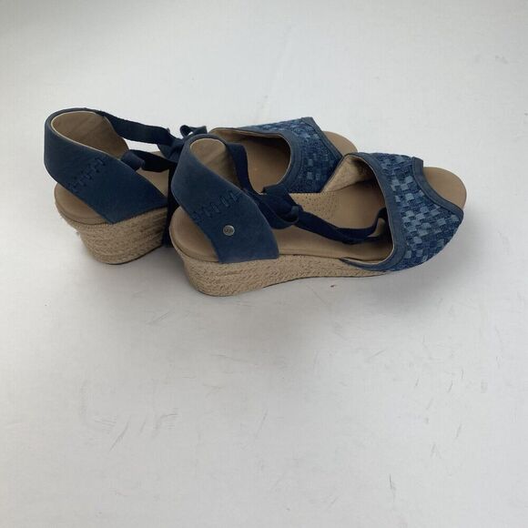UGG Blue Delmar Woven Wedge Ankle Tie Espadrilles Sandals Womens Size 7.5 Used - Picture 5 of 16